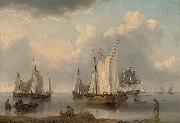 William Anderson A British warship, Dutch barges and other coastal craft on the Ijselmeer in a calm oil painting reproduction